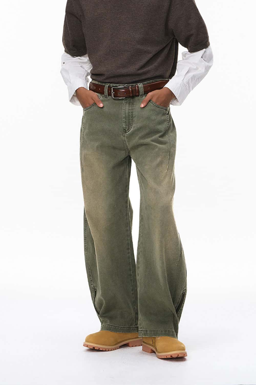 Vintage Washed Pleated Workwear Pants _ Relaxed Fit Distressed Utility Trousers