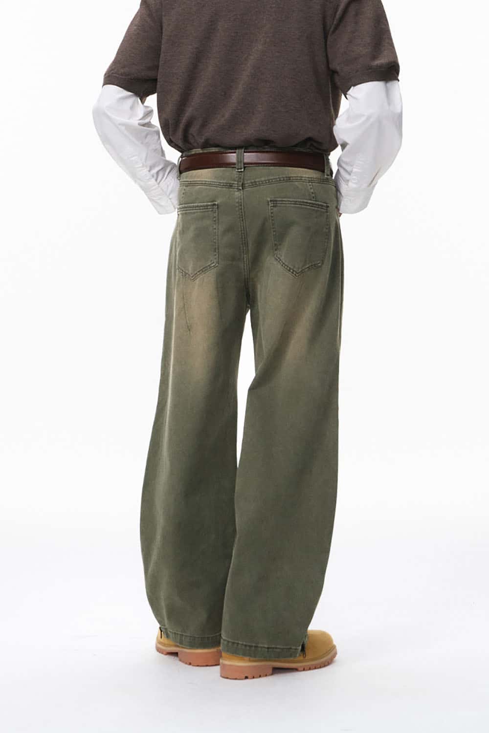 Vintage Washed Pleated Workwear Pants _ Relaxed Fit Distressed Utility Trousers