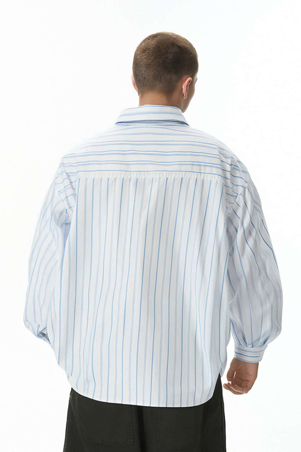 Minimal Stripe Button-Up Shirt _ Casual Relaxed Fit Long Sleeve Top