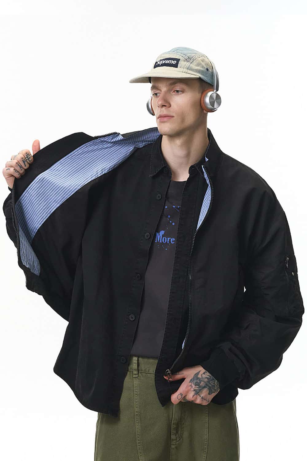 Short Bomber Jacket with Stand Collar _ Plaid Contrast Baseball Style Outerwear