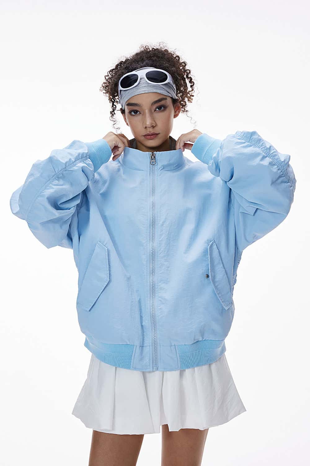 Short Bomber Jacket with Stand Collar _ Plaid Contrast Baseball Style Outerwear