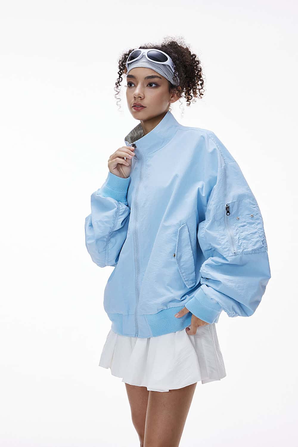 Short Bomber Jacket with Stand Collar _ Plaid Contrast Baseball Style Outerwear