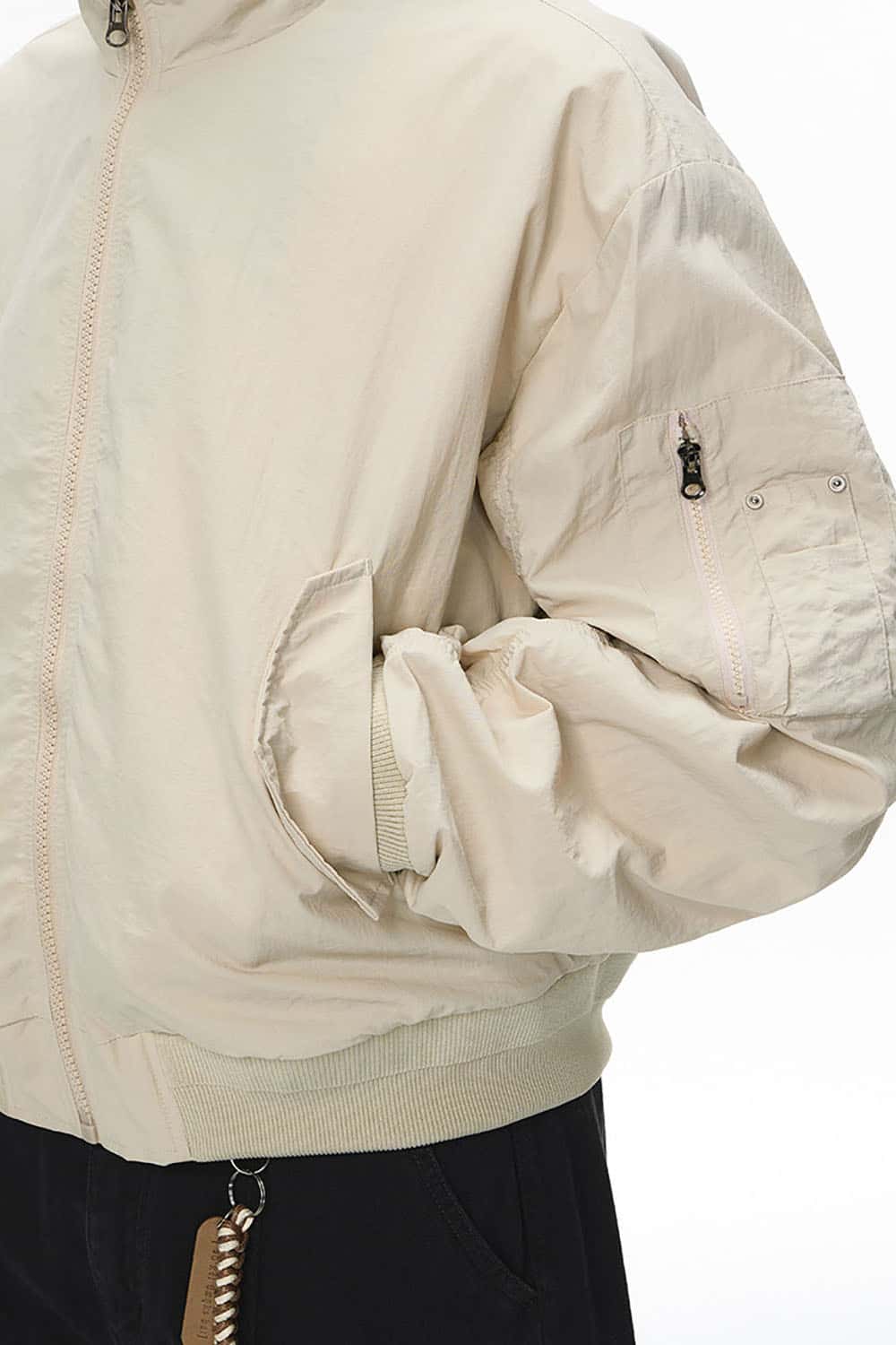 Short Bomber Jacket with Stand Collar _ Plaid Contrast Baseball Style Outerwear