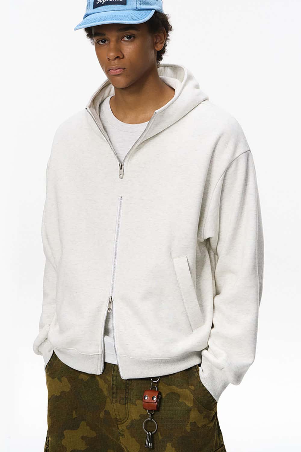 Fleece-Lined Double Zipper Cropped Hoodie _ Short Flame Knit Zip-Up Jacket