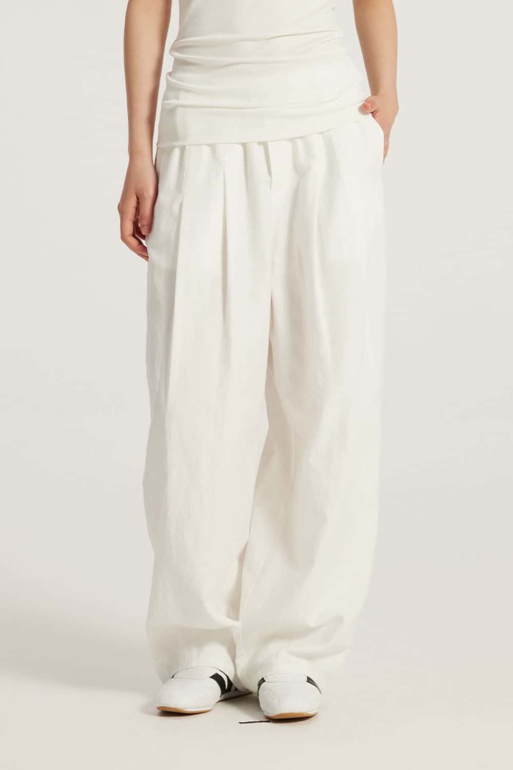 Cotton-Feel Loose Balloon Pants _ Mid-Low Waist Wide-Leg Casual Trousers