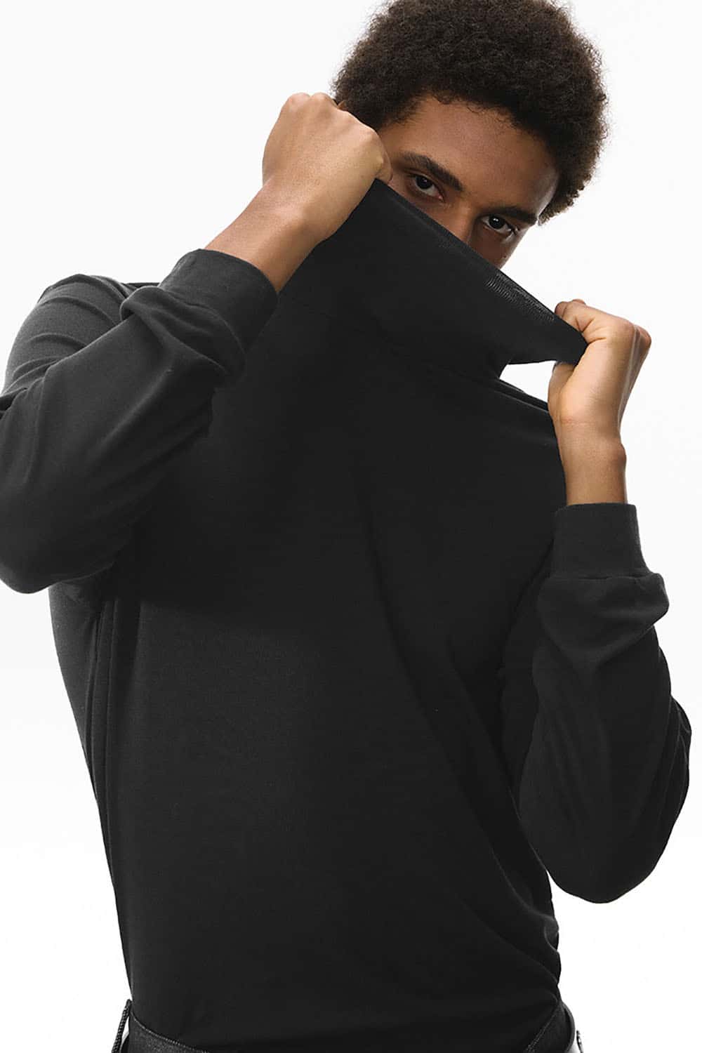 Wool Blend Fitted Turtleneck _ Slim Long Sleeve Base Layer Tee