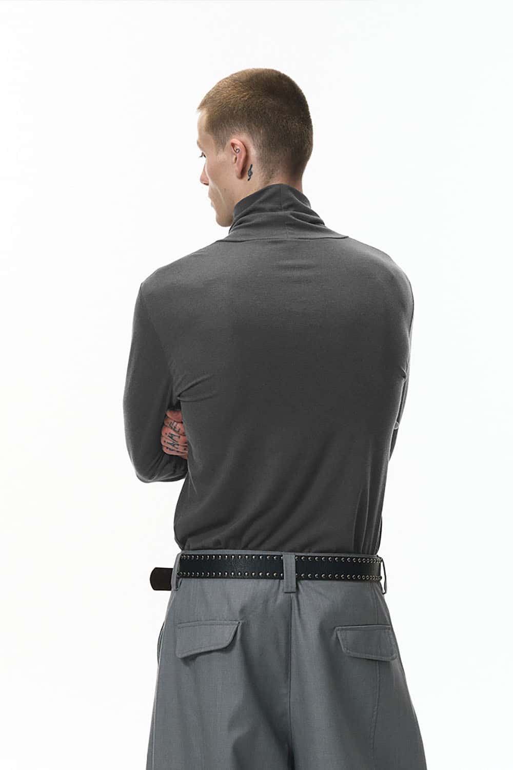 Wool Blend Fitted Turtleneck _ Slim Long Sleeve Base Layer Tee