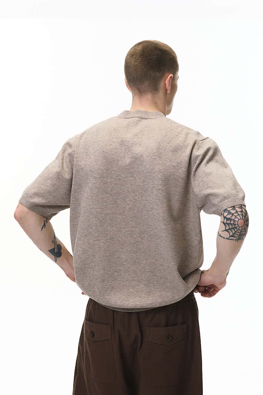 Loose Knit Crewneck Sweater Tee _ Short Sleeve Warm Wool-Blend Pullover