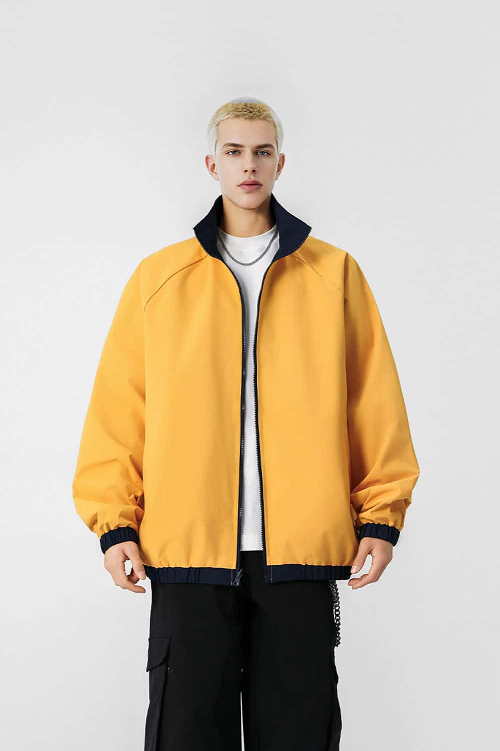 Three-Stripe Color-Block Windbreaker _ Minimalist Solid Zip-Up Jacket