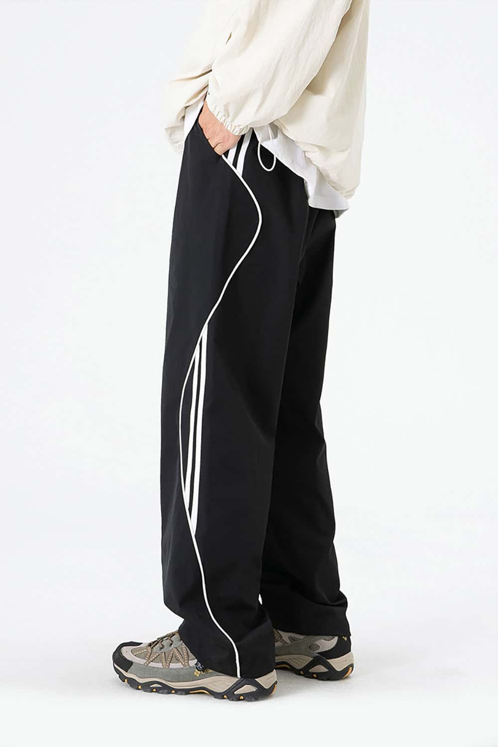 Straight-Leg Drawstring Joggers _ Relaxed Fit Sporty Track Pants with Cuffed Ankles