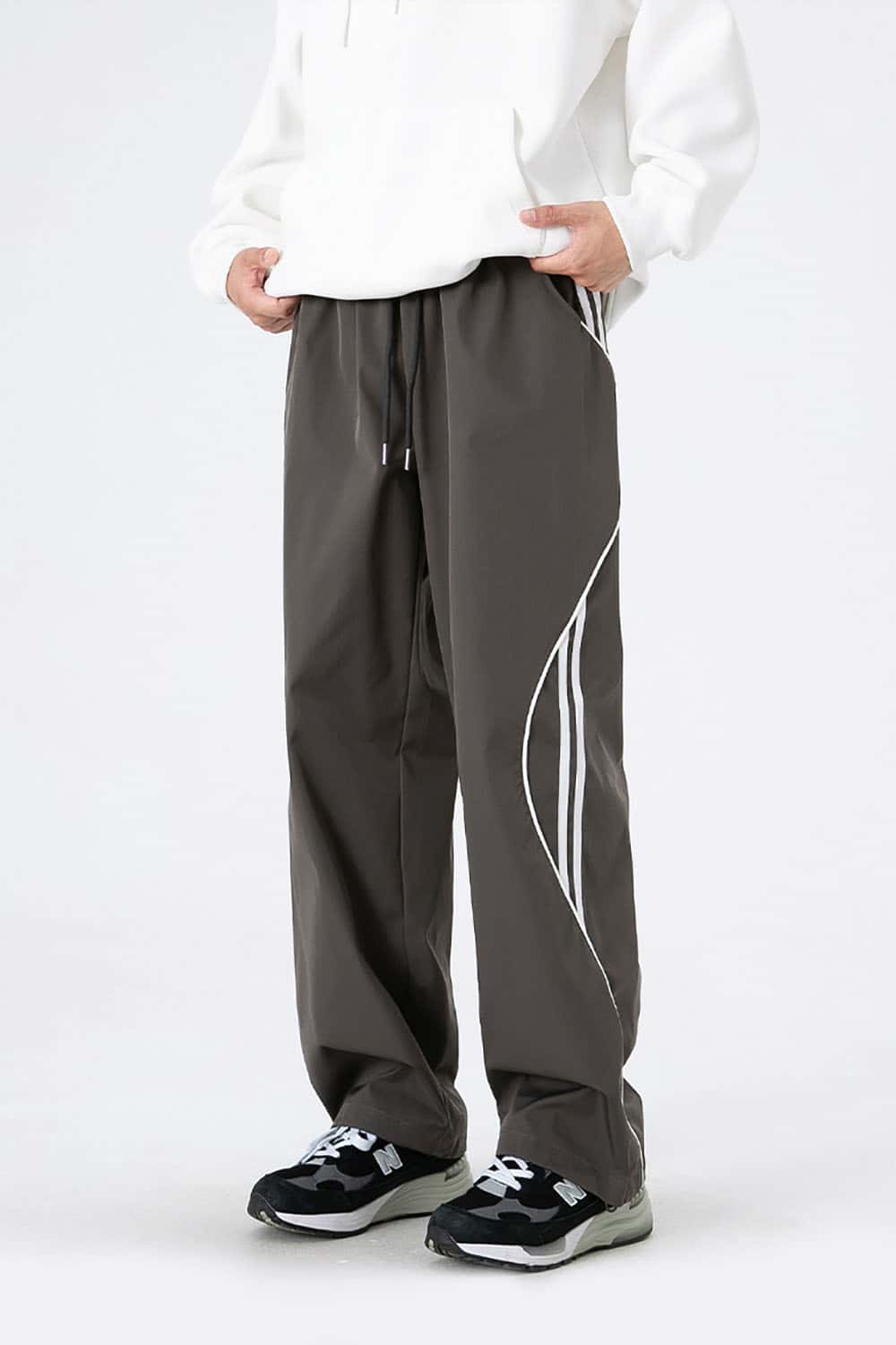 Straight-Leg Drawstring Joggers _ Relaxed Fit Sporty Track Pants with Cuffed Ankles