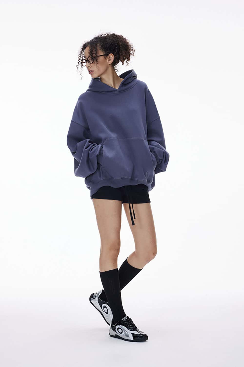 Cropped Plush Hoodie _ Curved Hem Fleece-Lined Eggshell Velvet Sweatshirt