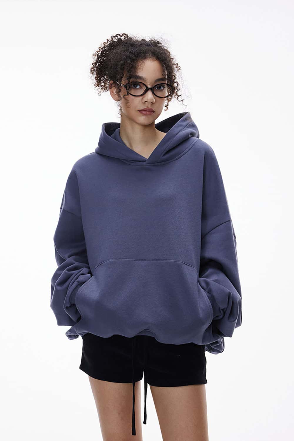 Cropped Plush Hoodie _ Curved Hem Fleece-Lined Eggshell Velvet Sweatshirt