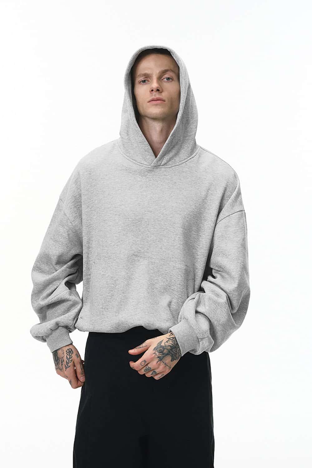 Cropped Plush Hoodie _ Curved Hem Fleece-Lined Eggshell Velvet Sweatshirt