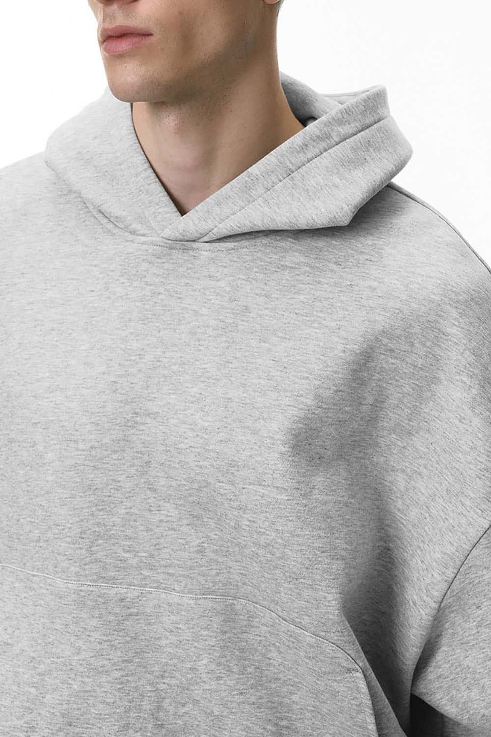Cropped Plush Hoodie _ Curved Hem Fleece-Lined Eggshell Velvet Sweatshirt
