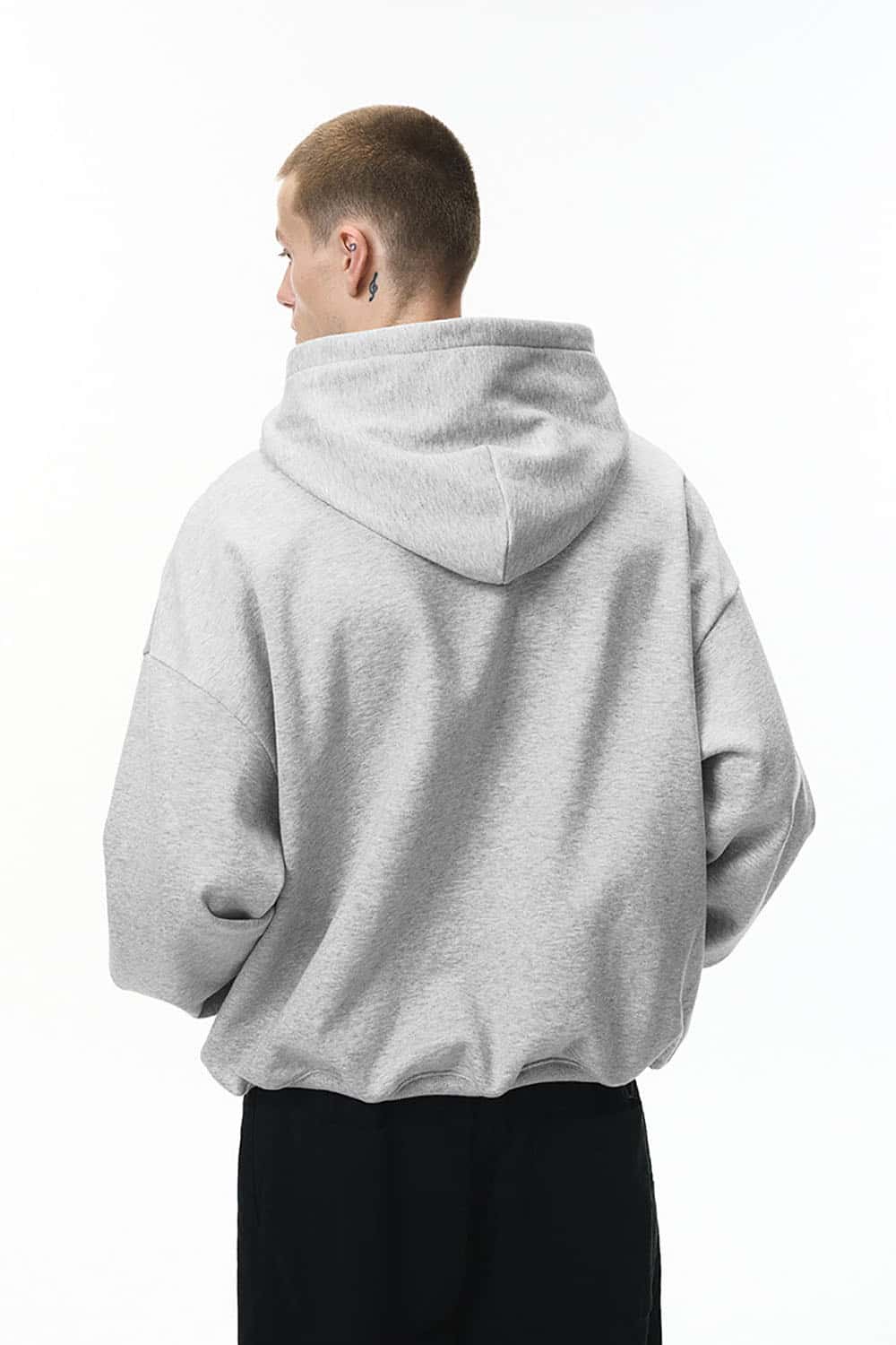 Cropped Plush Hoodie _ Curved Hem Fleece-Lined Eggshell Velvet Sweatshirt