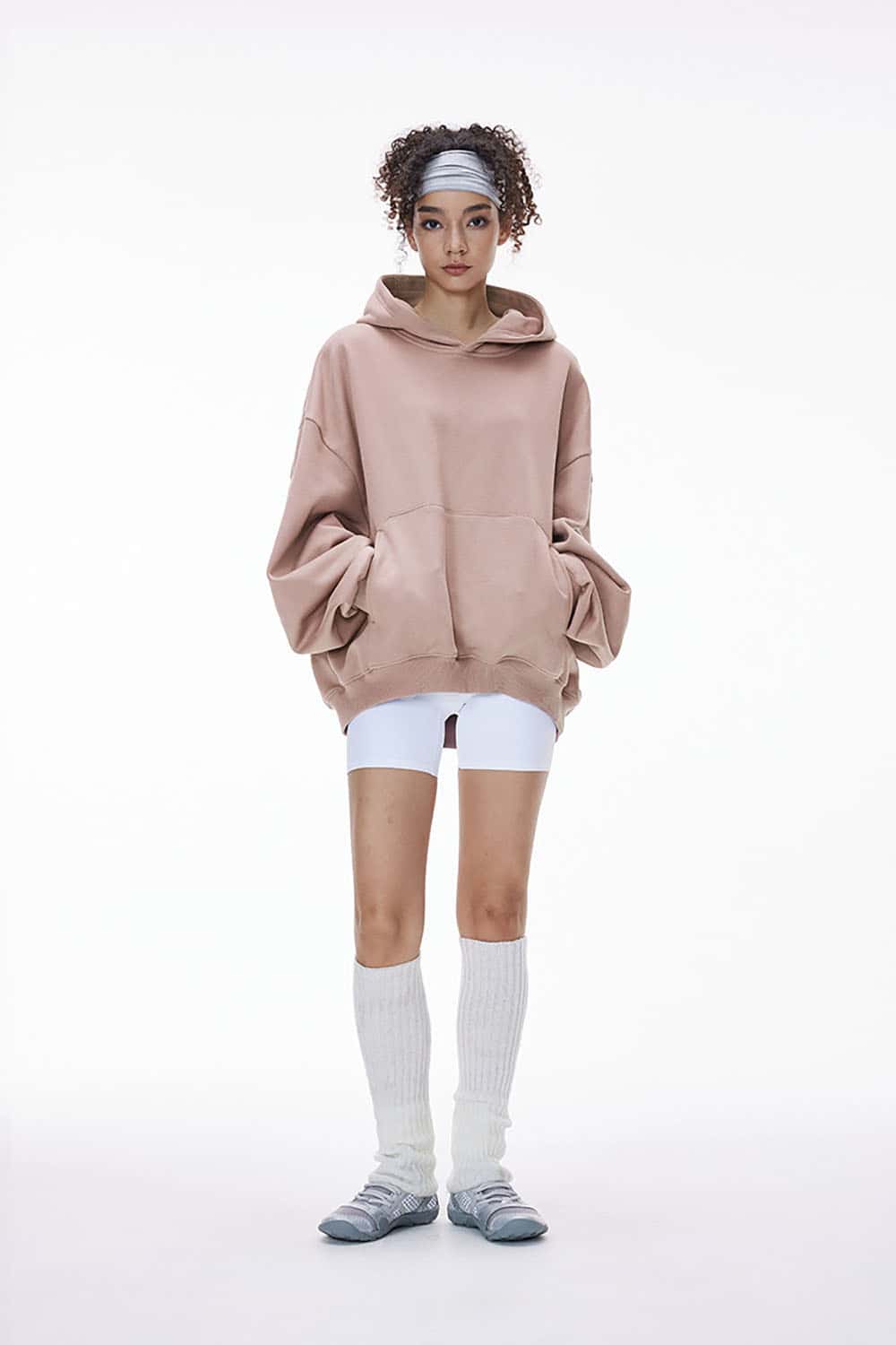 Cropped Plush Hoodie _ Curved Hem Fleece-Lined Eggshell Velvet Sweatshirt