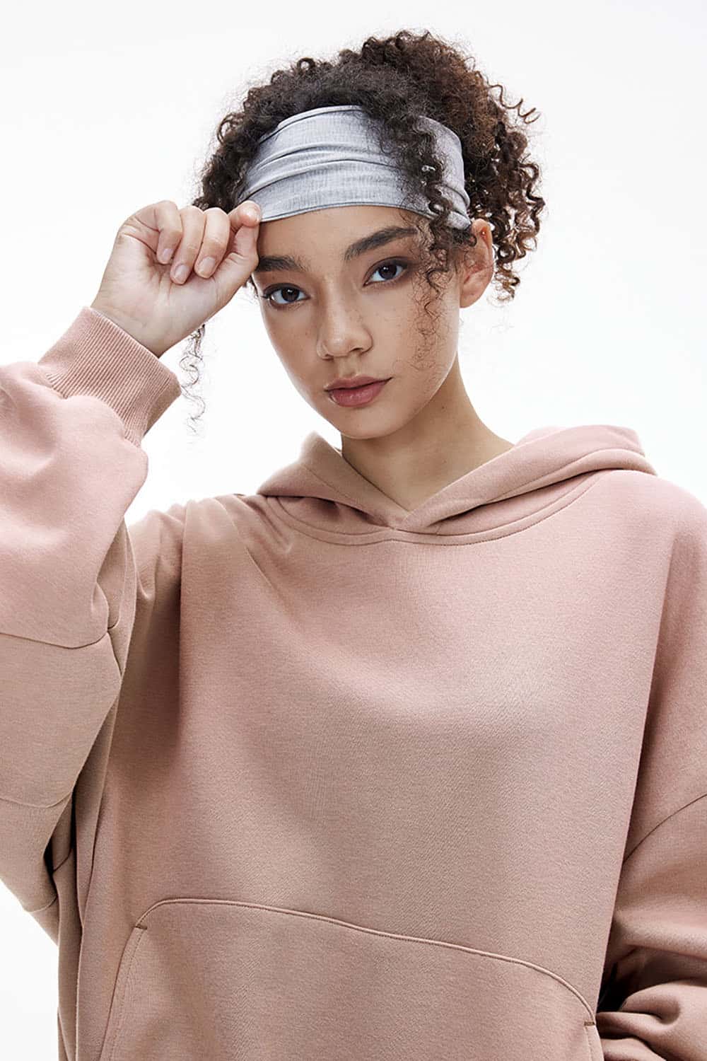 Cropped Plush Hoodie _ Curved Hem Fleece-Lined Eggshell Velvet Sweatshirt