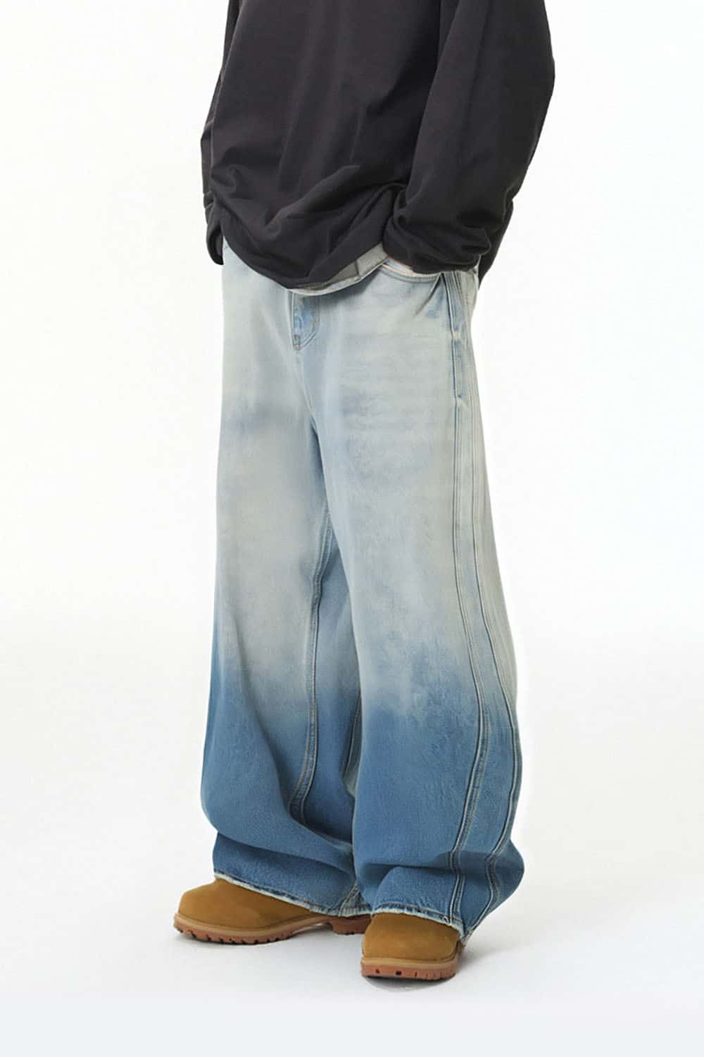 Gradient Distressed Wide-Leg Jeans _ Vintage Washed Loose Fit Denim Pants