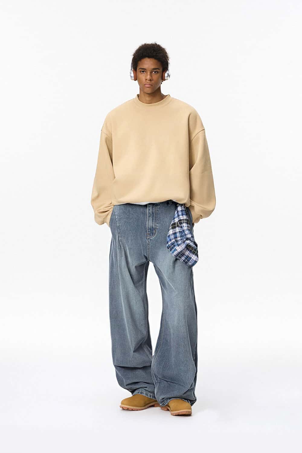 Washed Vintage Relaxed Jeans _ Removable Bandana Detail Casual Denim Pants