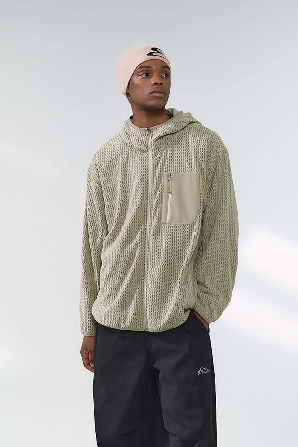 Wavy Texture Stand-Collar Zip Outdoor Jacket _ 280g Windproof Lightweight Fleece