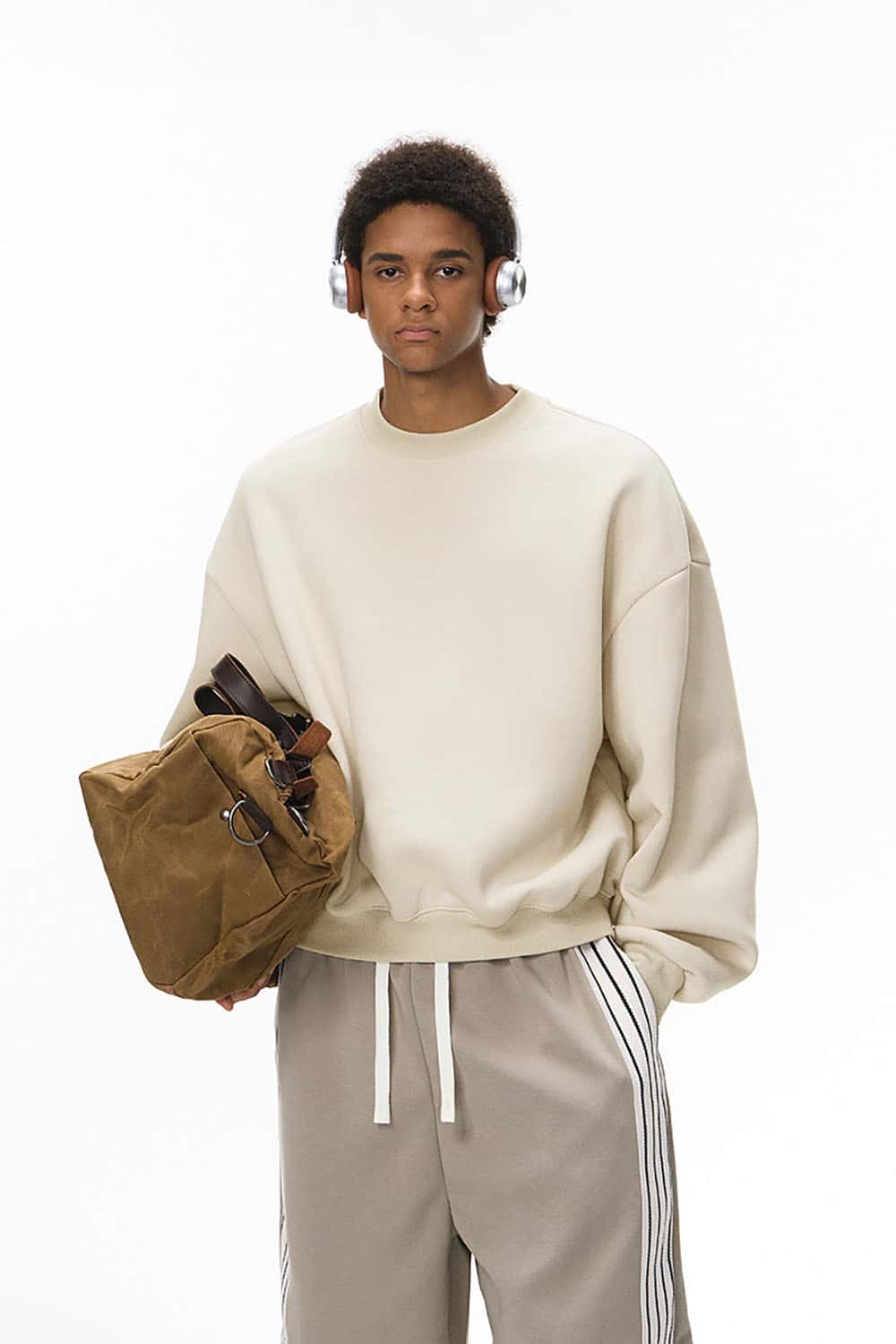 340g Fleece-Lined Crewneck Sweatshirt _ Ergonomic Sleeve Warm Pullover