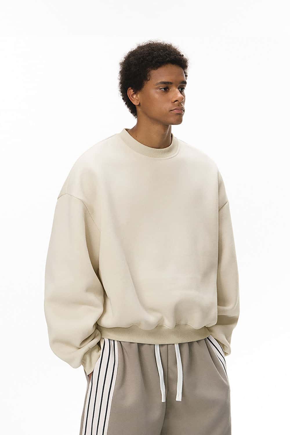 340g Fleece-Lined Crewneck Sweatshirt _ Ergonomic Sleeve Warm Pullover