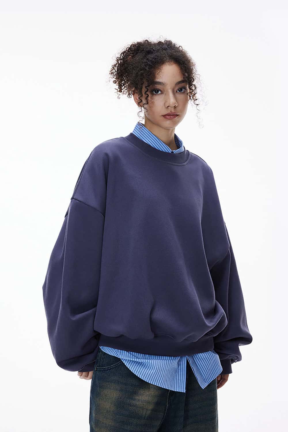 340g Fleece-Lined Crewneck Sweatshirt _ Ergonomic Sleeve Warm Pullover