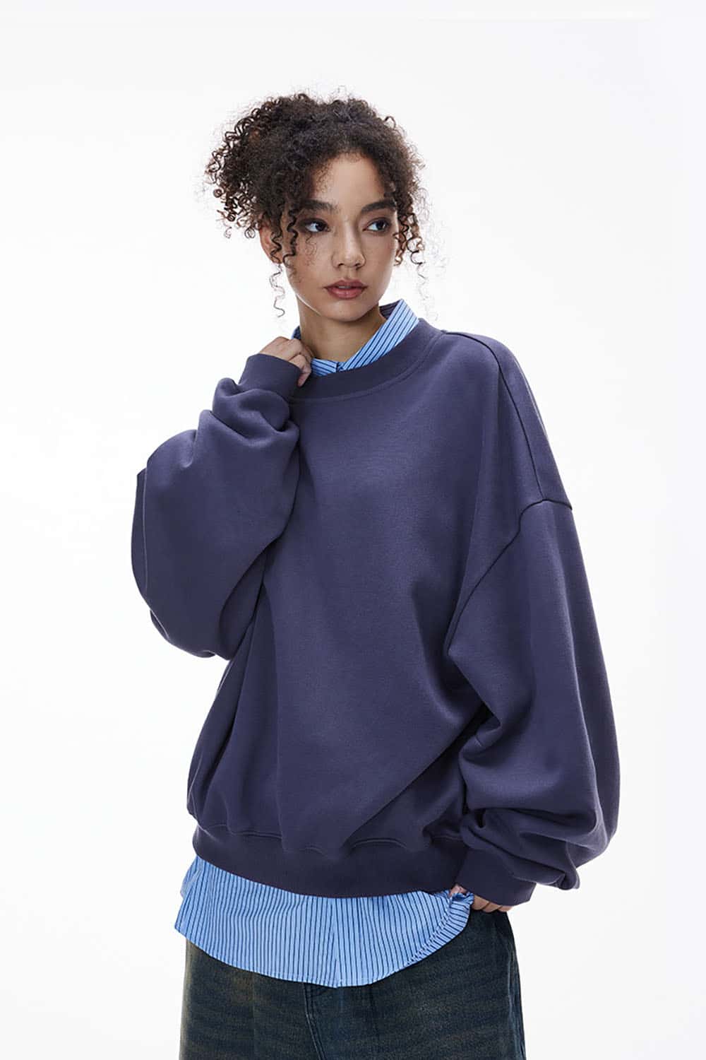 340g Fleece-Lined Crewneck Sweatshirt _ Ergonomic Sleeve Warm Pullover