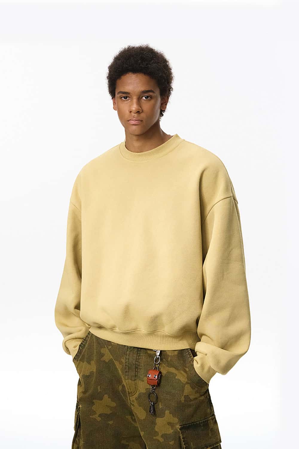 340g Fleece-Lined Crewneck Sweatshirt _ Ergonomic Sleeve Warm Pullover