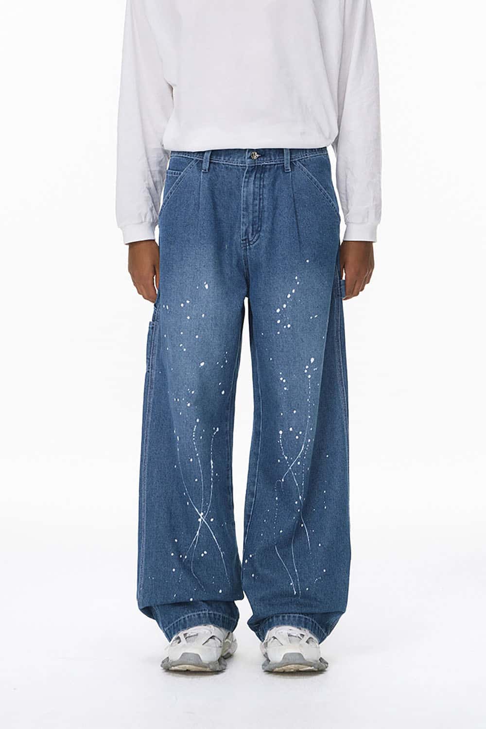 Straight-Leg Splatter-Wash Denim Jeans _ Vintage Lumberjack Style Relaxed Fit