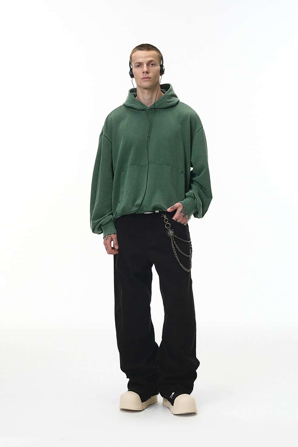 380g Washed Vintage Dragon-Scale Hoodie _ Loose Fit Fleece Pullover