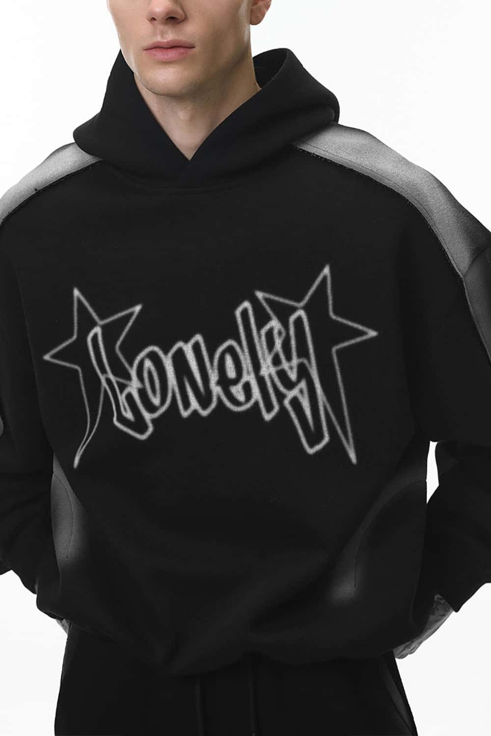 Air-Layer Spray Print Hoodie _ Raw Edge Oversized Hooded Sweatshirt