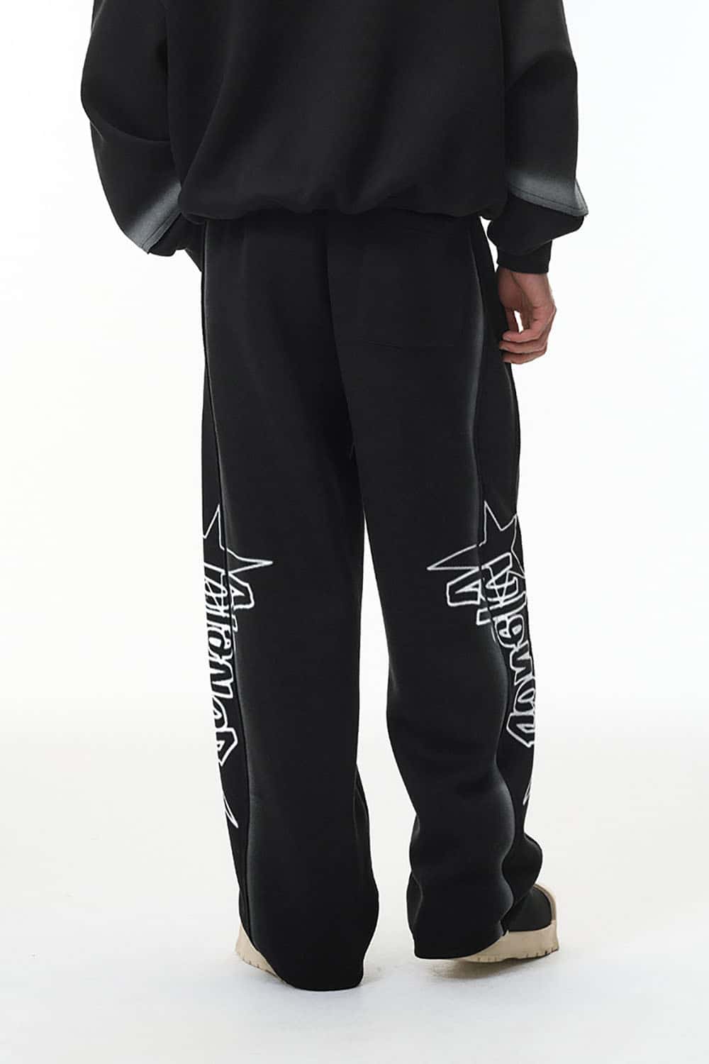Techwear Air-Layer Wide-Leg Sweatpants _ Curved Panel Spray-Print Graphic Joggers