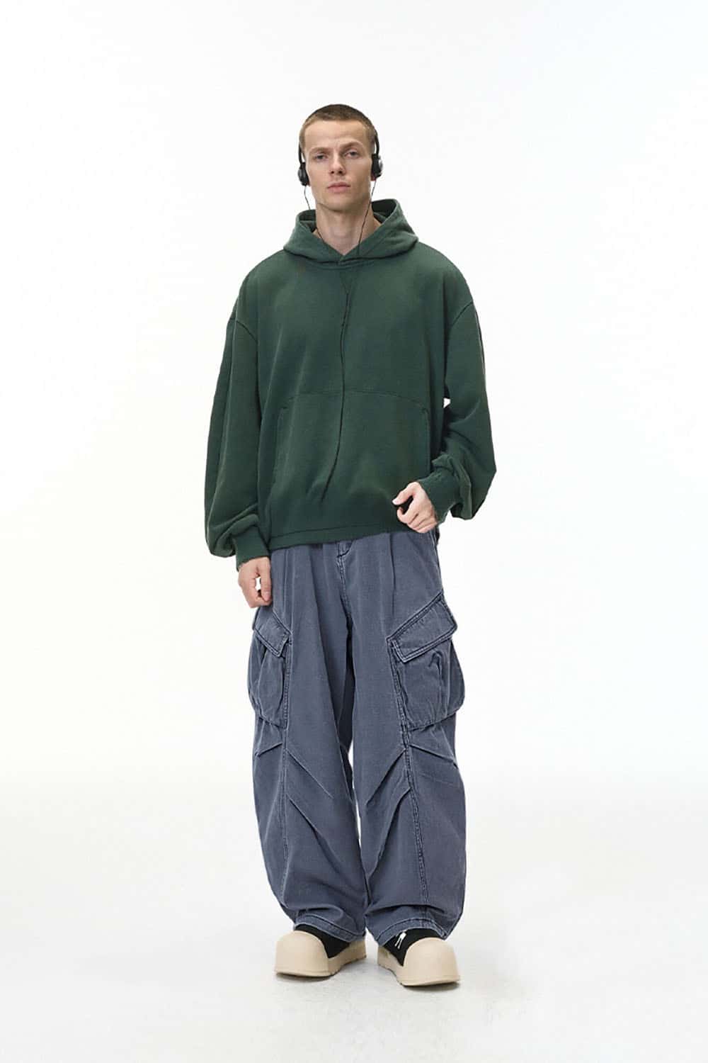 Utility Cargo Wide-Leg Pants _ Large Pocket Ruched Outdoor Techwear Trousers