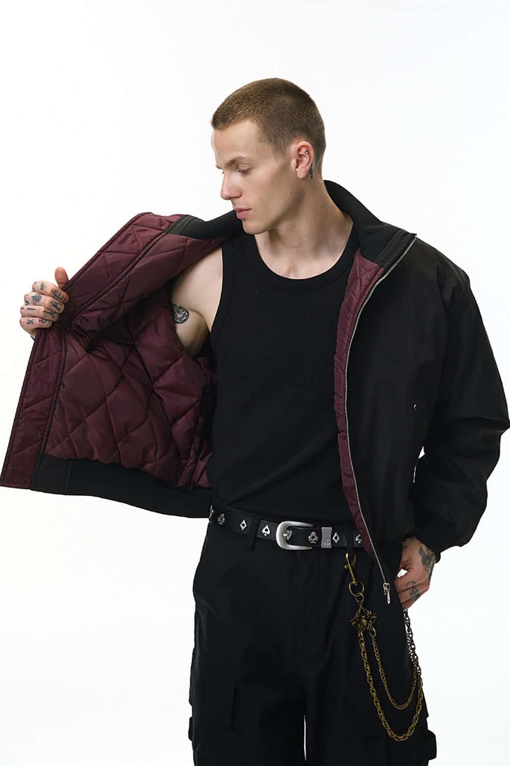 Stand Collar Bomber Jacket _ Cleanfit Deconstructed Quilted Padded Outerwear