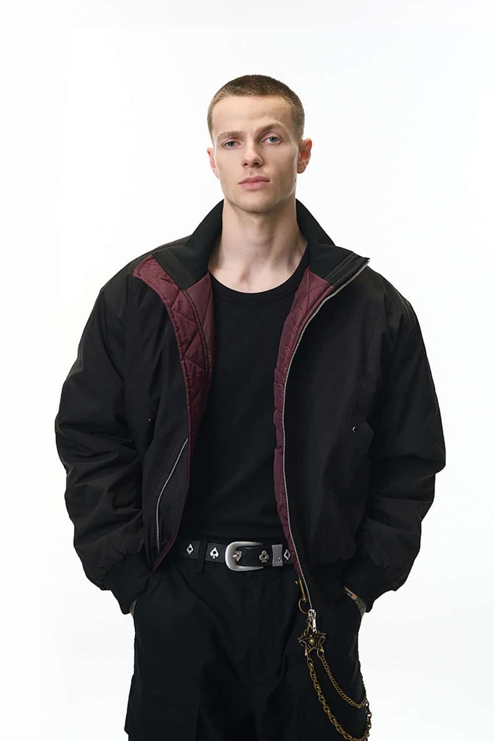 Stand Collar Bomber Jacket _ Cleanfit Deconstructed Quilted Padded Outerwear