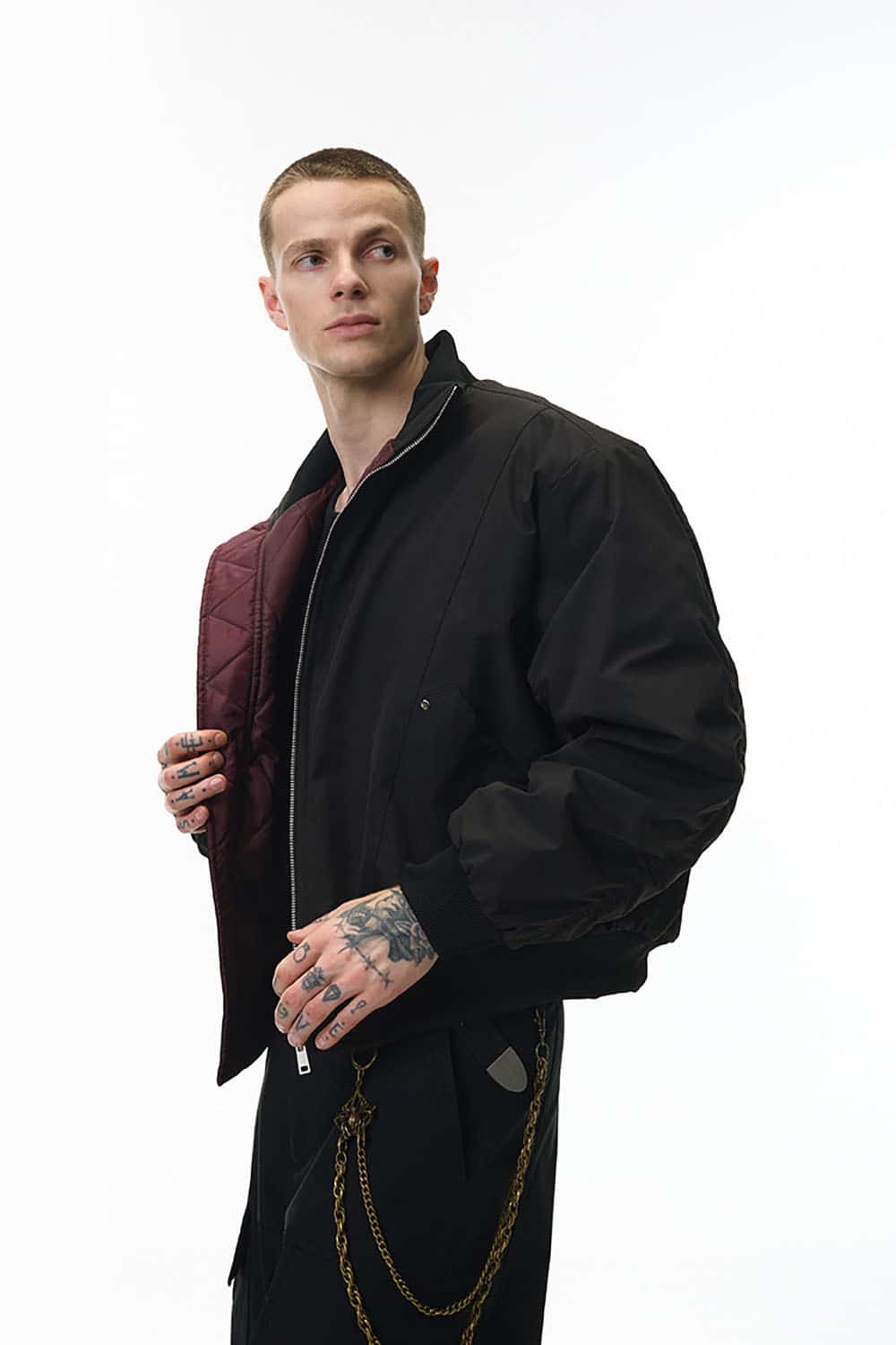 Stand Collar Bomber Jacket _ Cleanfit Deconstructed Quilted Padded Outerwear
