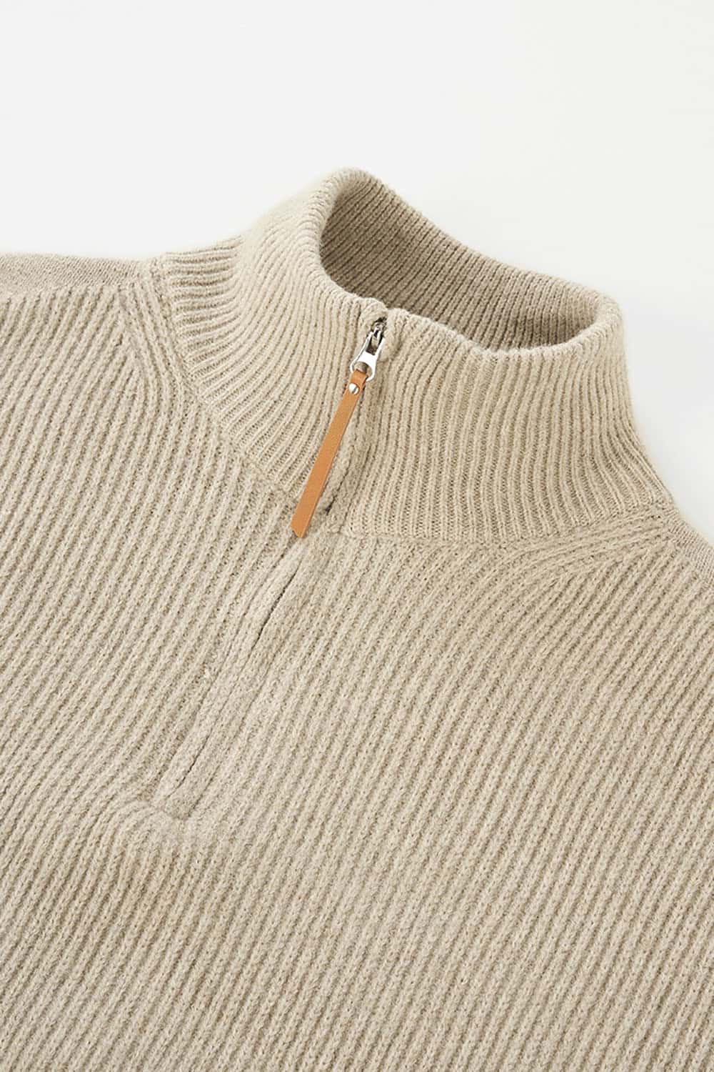 Vintage Relaxed Half-Zip Sweater _ High-Neck Ribbed Knit Pullover