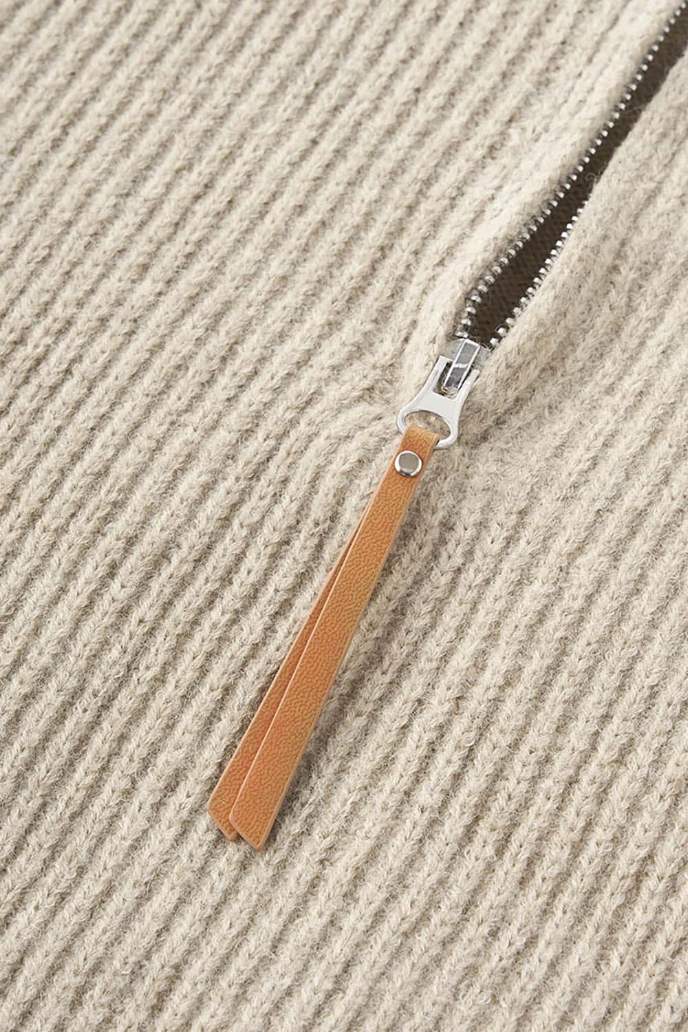 Vintage Relaxed Half-Zip Sweater _ High-Neck Ribbed Knit Pullover