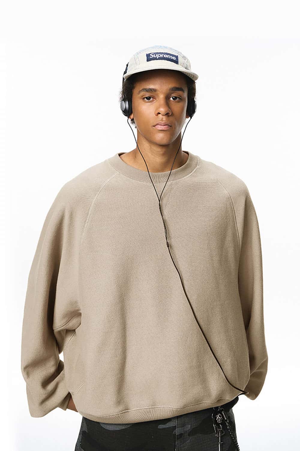 Batwing Sleeve Crewneck Sweatshirt _ Relaxed Fit Fleece Pullover
