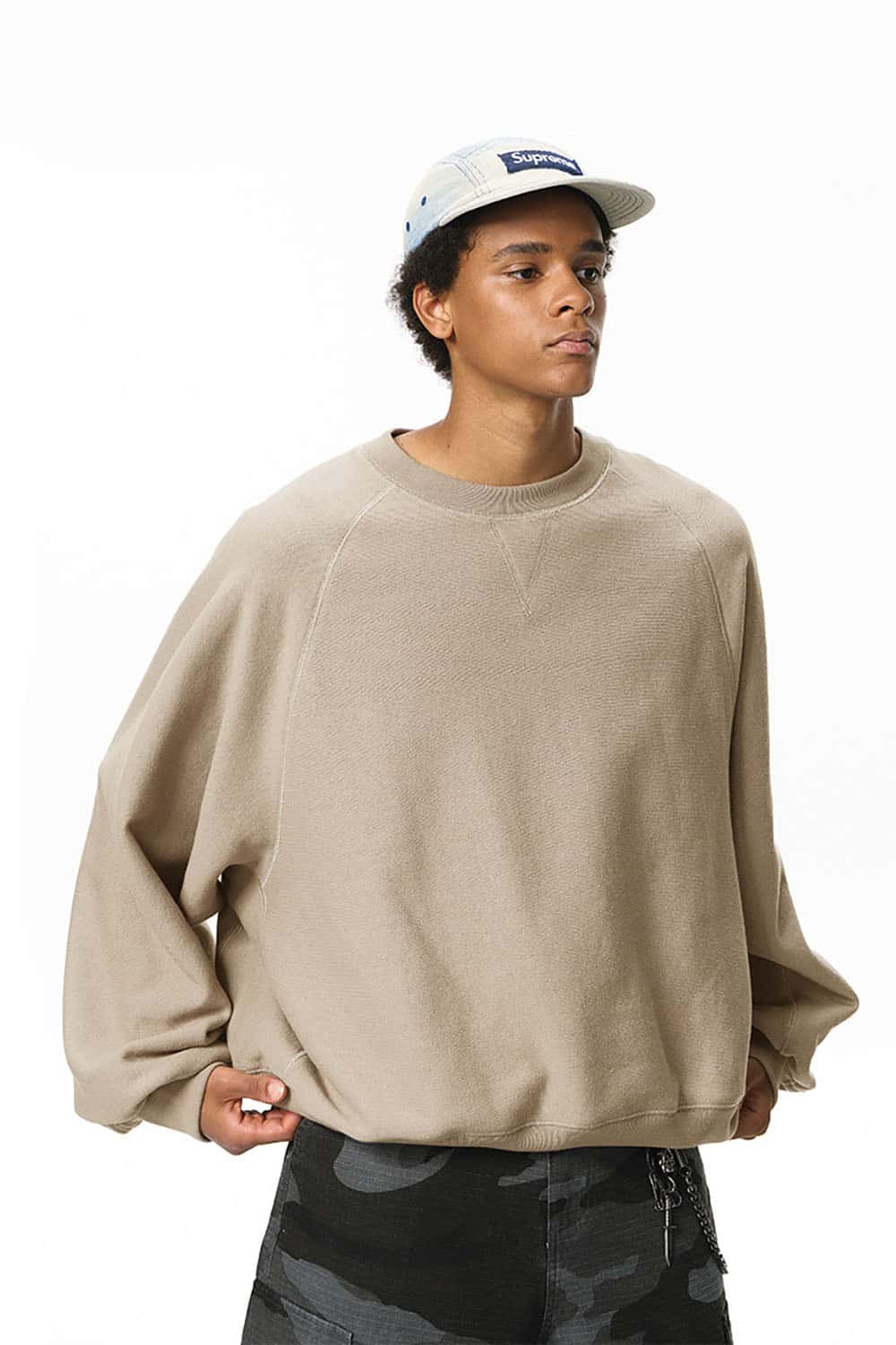 Batwing Sleeve Crewneck Sweatshirt _ Relaxed Fit Fleece Pullover