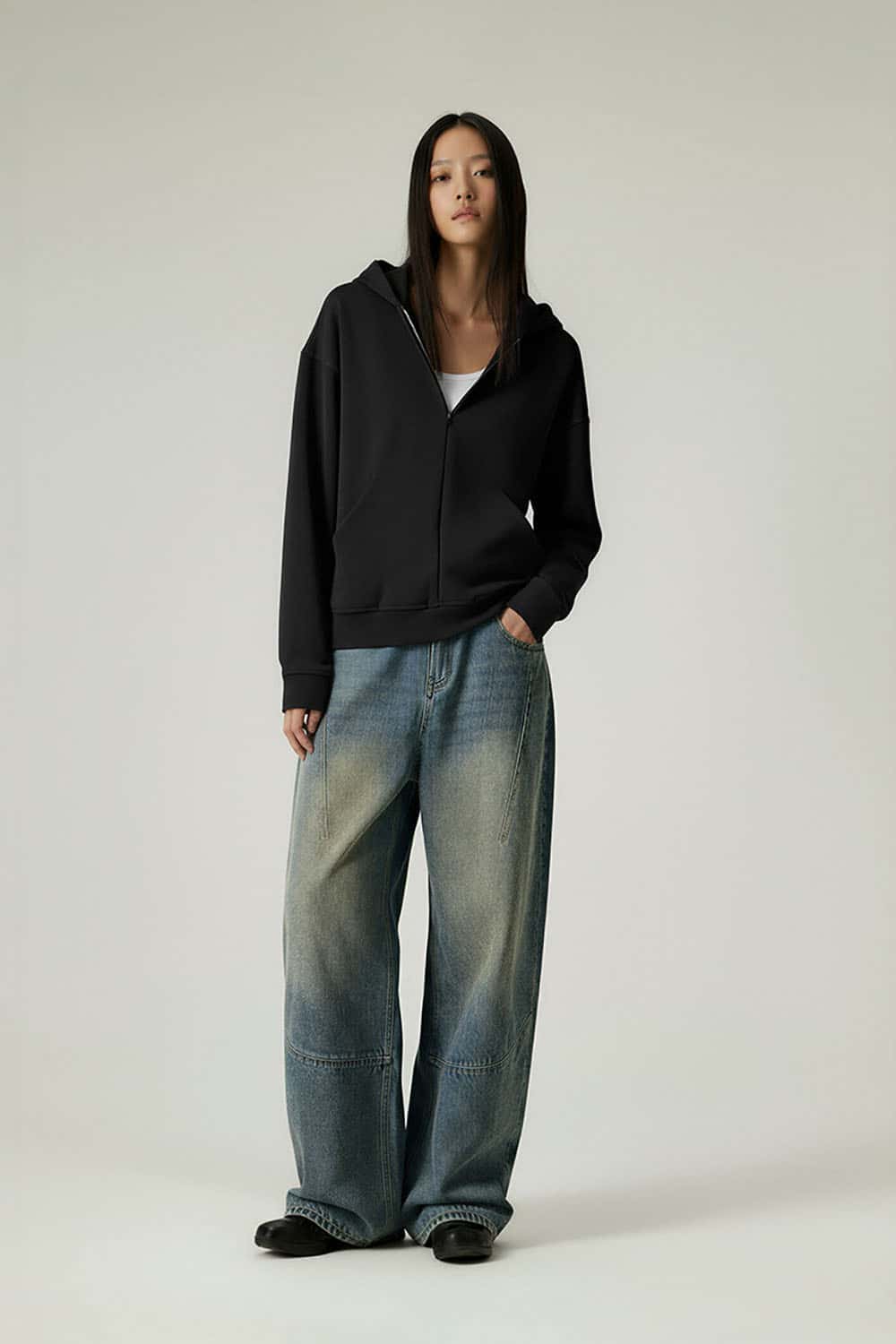 Lyocell Air-Layer Zip Hoodie _ 300g Minimalist Casual Essential Hooded Jacket