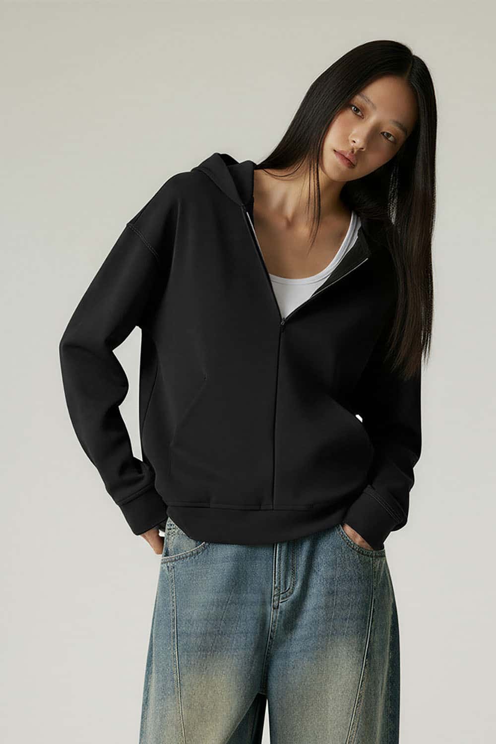 Lyocell Air-Layer Zip Hoodie _ 300g Minimalist Casual Essential Hooded Jacket