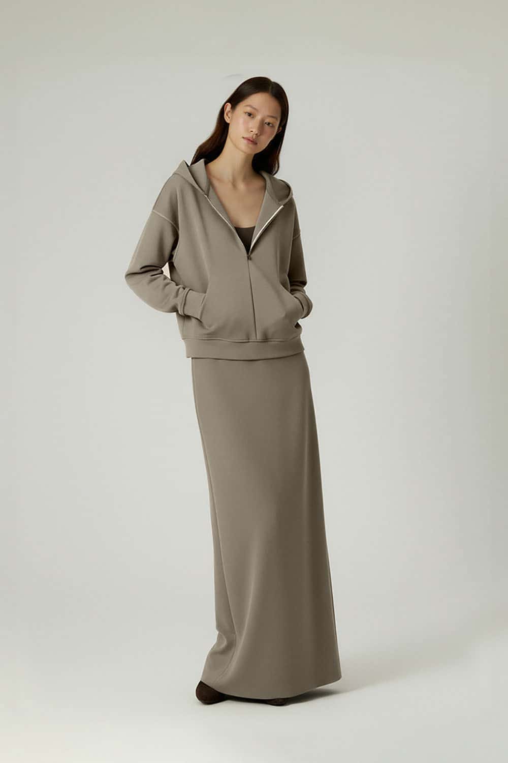 Lyocell Air-Layer Zip Hoodie _ 300g Minimalist Casual Essential Hooded Jacket