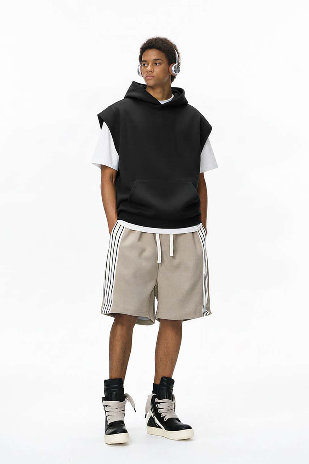 Heavyweight Sleeveless Hoodie Vest _ Rolled-Edge Hooded Sweatshirt Tank