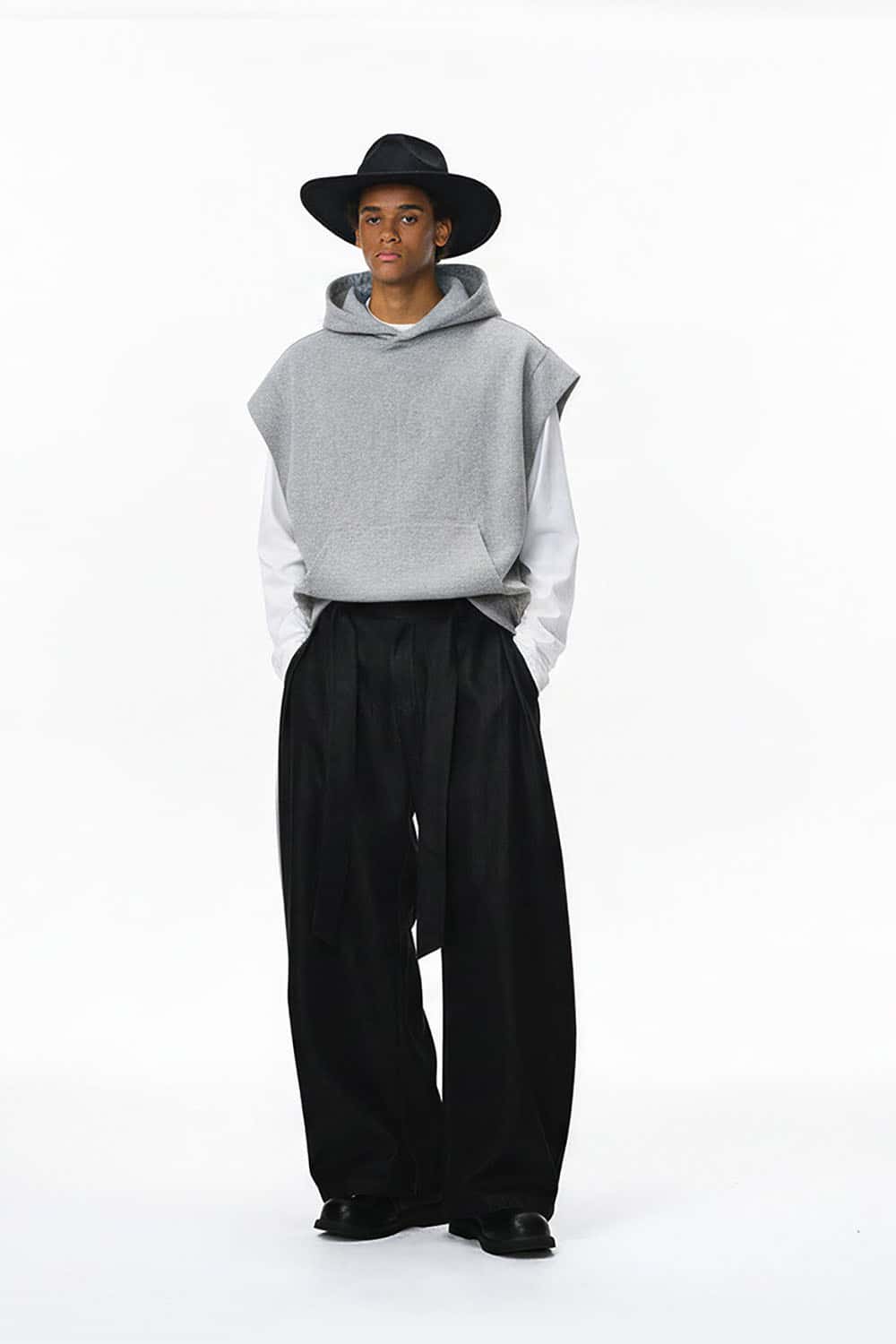 Heavyweight Sleeveless Hoodie Vest _ Rolled-Edge Hooded Sweatshirt Tank