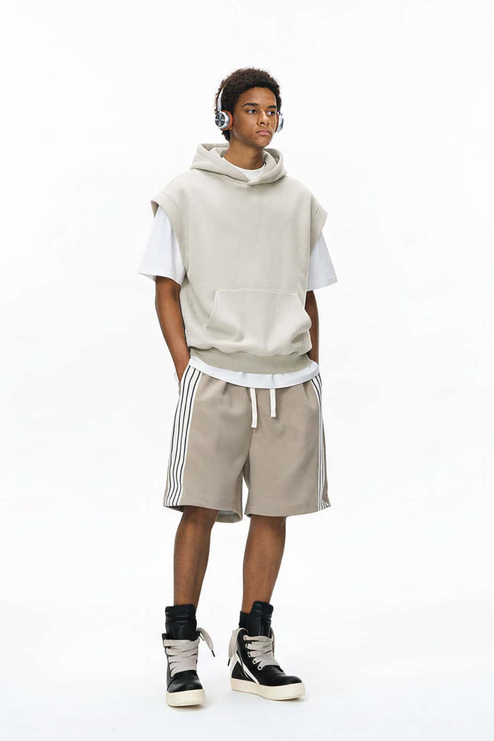 Heavyweight Sleeveless Hoodie Vest _ Rolled-Edge Hooded Sweatshirt Tank