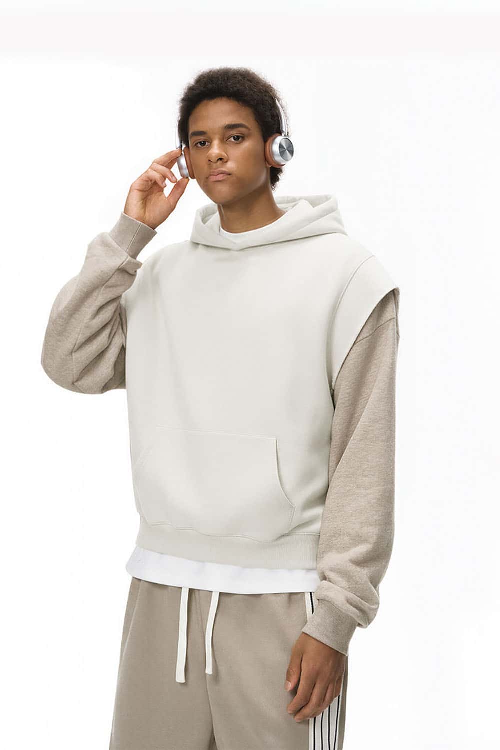 Heavyweight Sleeveless Hoodie Vest _ Rolled-Edge Hooded Sweatshirt Tank