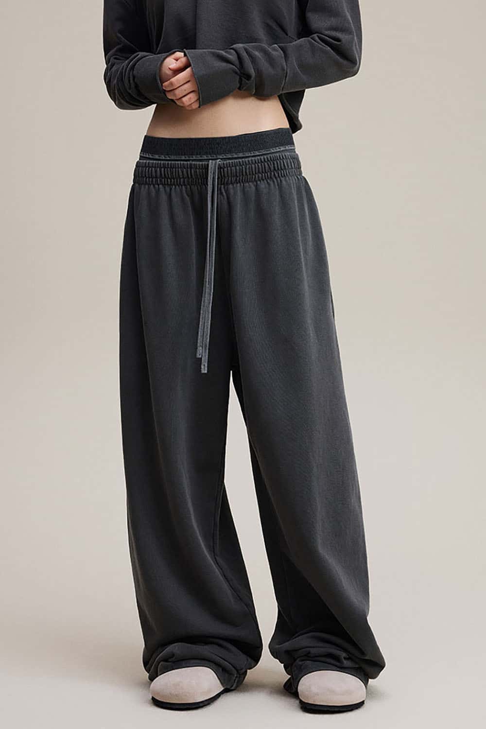 Vintage Double Waistband Straight-Leg Pants _ Distressed Slimming Casual Trousers